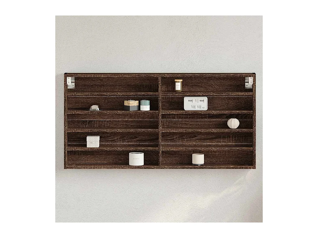 Vitrinekast 100x8,5x50 cm bewerkt hout bruin eikenkleurig