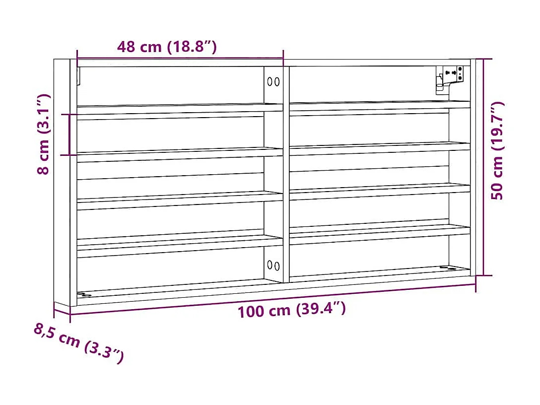 Armoire à vitrine chêne marron 100x8,5x50 cm bois d'ingénierie