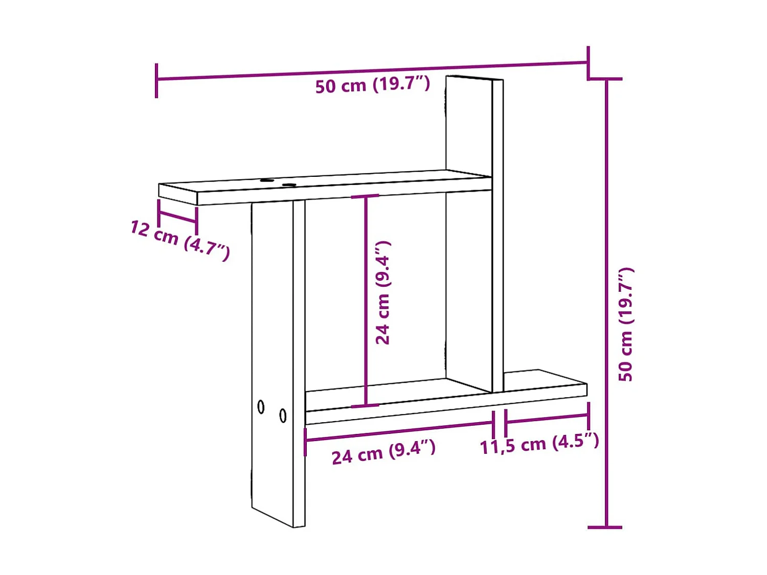Wandregale 2 Stk. Grau Sonoma 50x12x50 cm Holzwerkstoff
