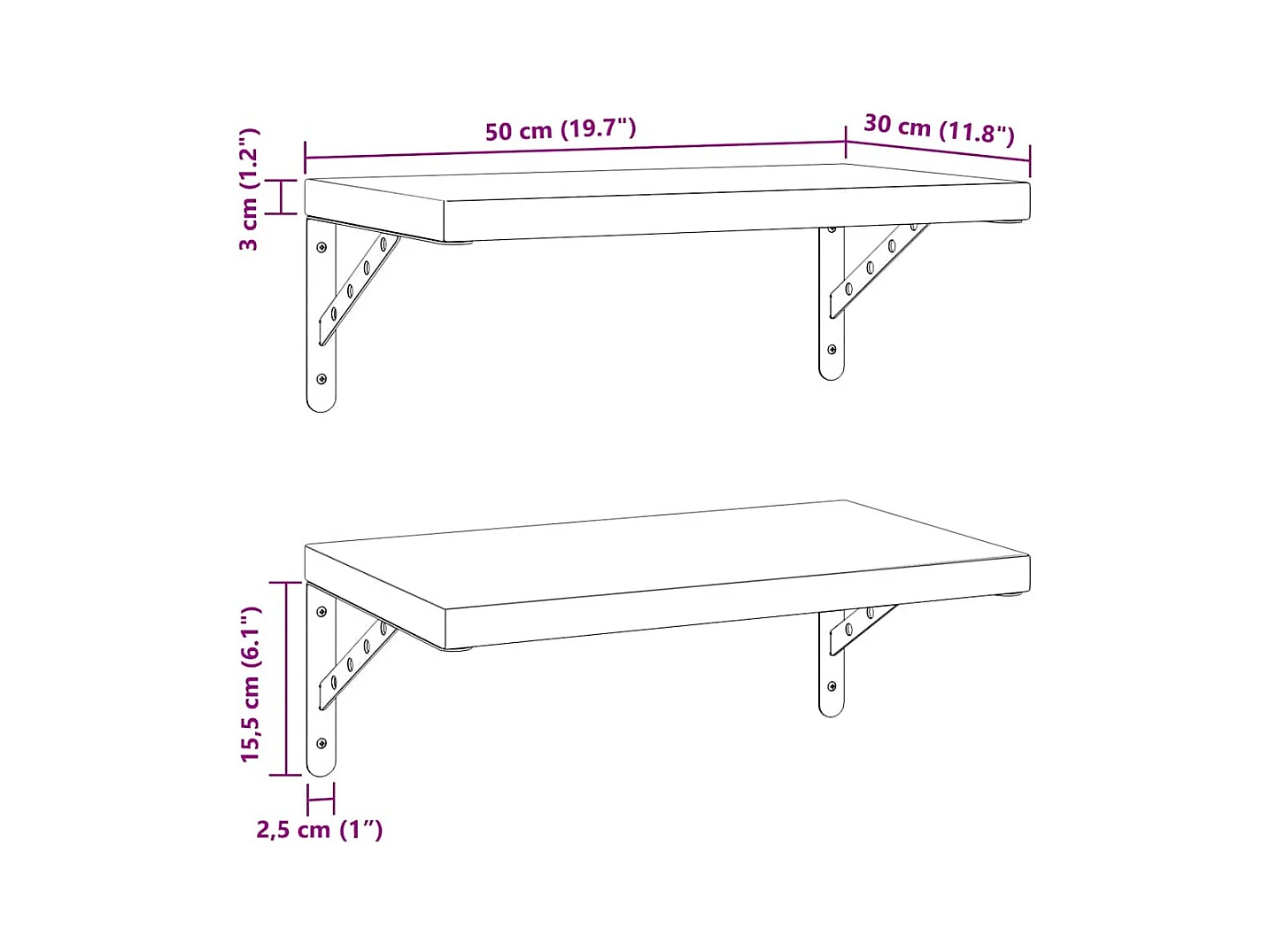 Wandregale 2 Stk. 50x30 cm Schwarz Edelstahl