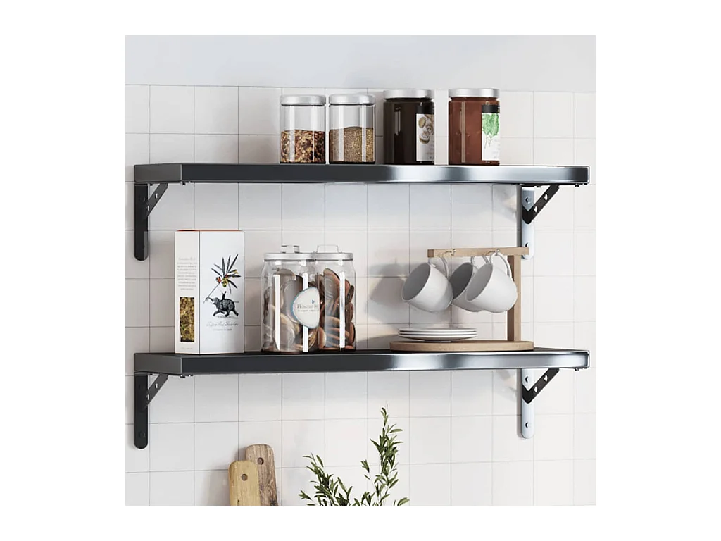 Supports d'étagères 4 pcs 20x2,5x14 cm noir acier inoxydable