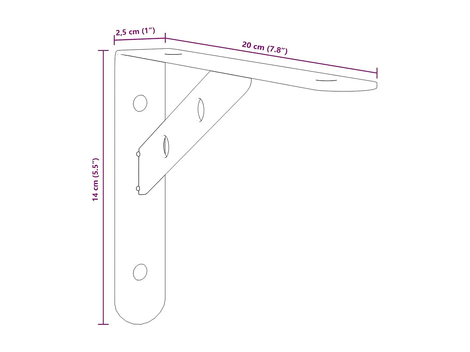 Supports d'étagères 4 pcs 20x2,5x14 cm noir acier inoxydable