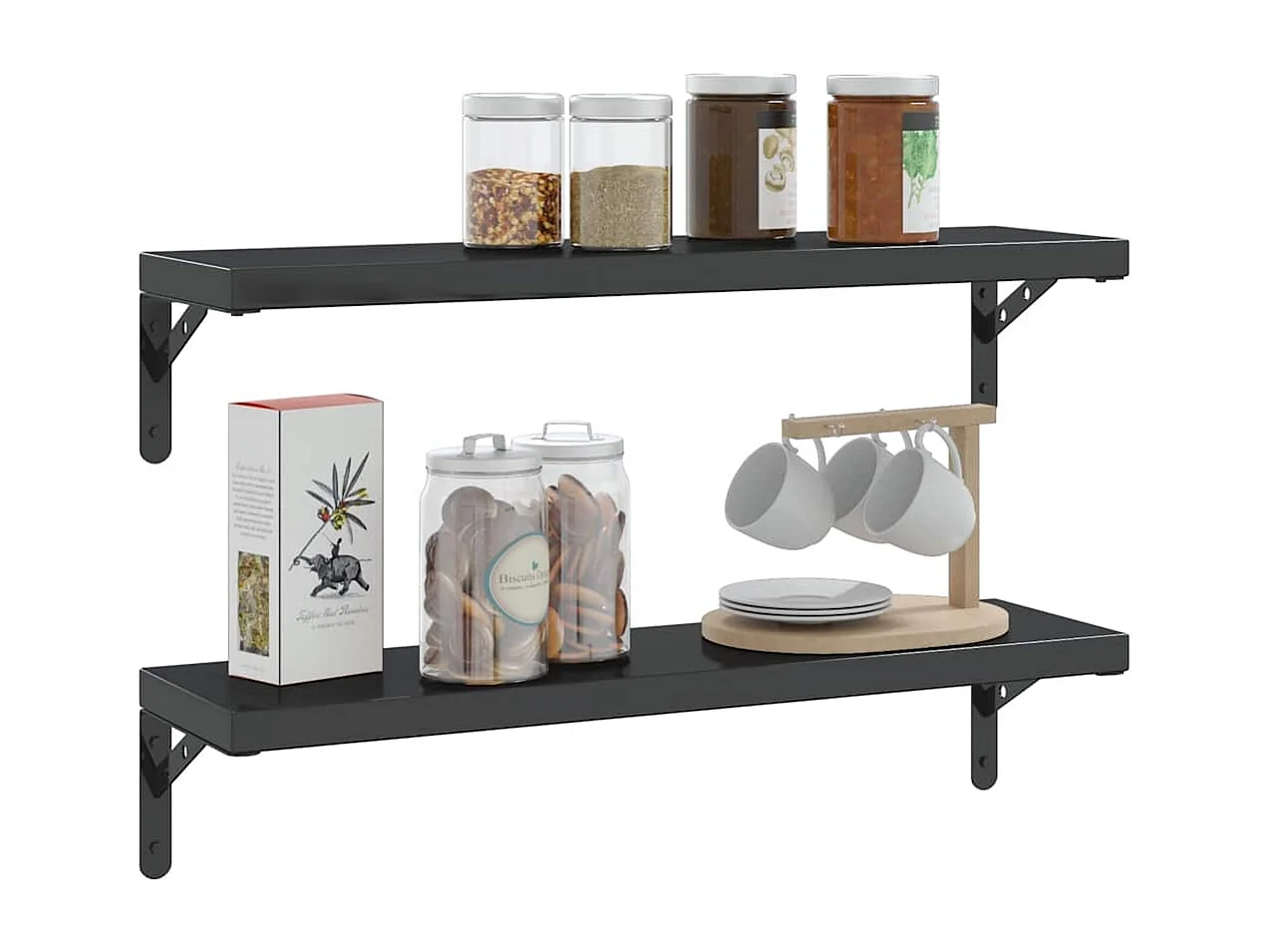 Supports d'étagères 4 pcs 20x2,5x14 cm noir acier inoxydable