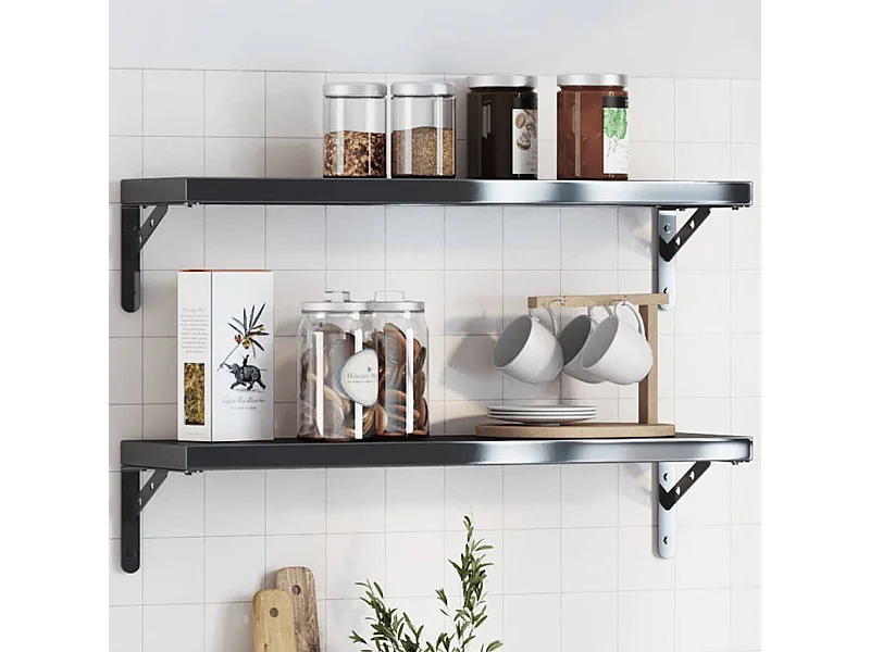 Staffe per Mensola 4 pz 20x2,5x14 cm in Acciaio Inox Nero