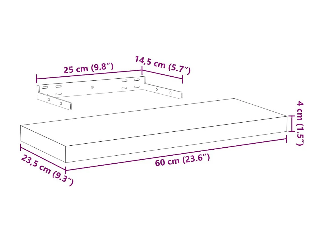 Wandschap 60x23,5x4 cm bewerkt hout