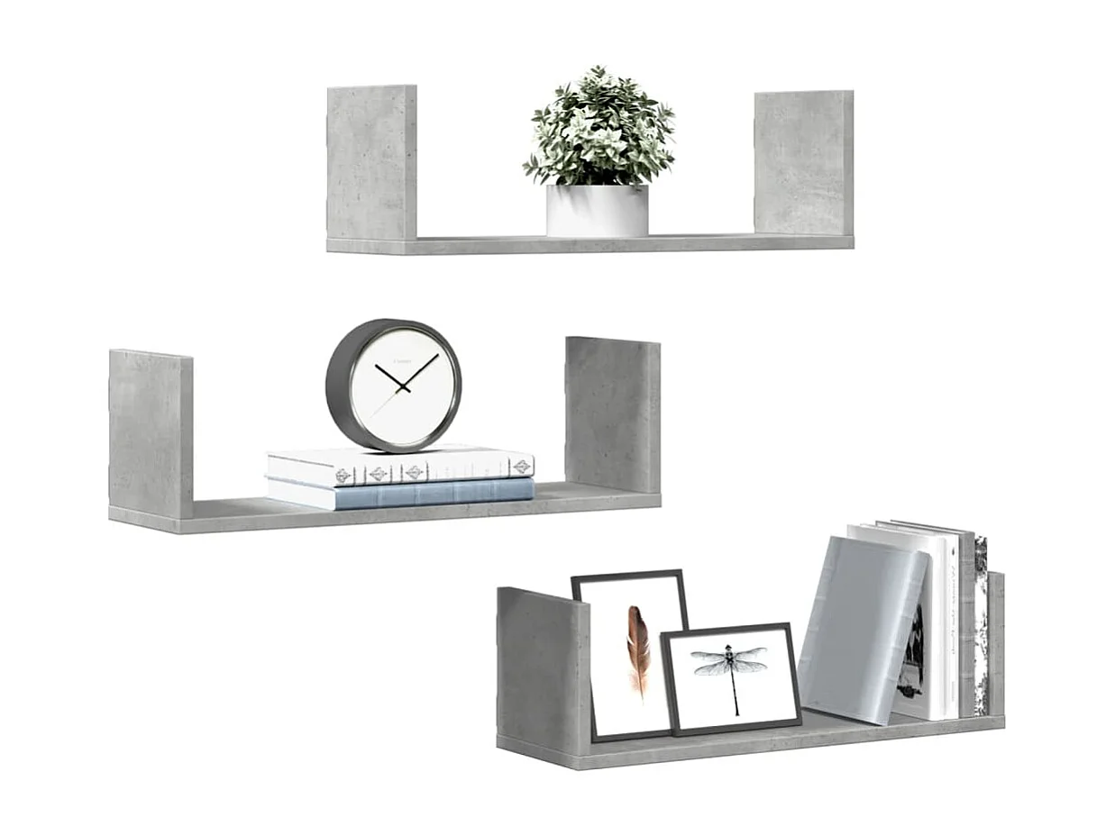 Étagères murales 3 pcs gris béton 58x18x18 cm bois d'ingénierie
