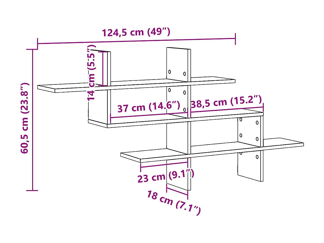 Estante pared madera ingeniería roble Sonoma 124,5x18x60,5 cm