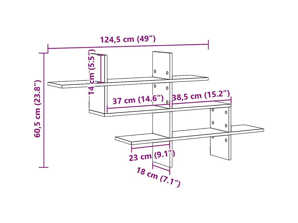 Wandregal Betongrau 124,5x18x60,5 cm Holzwerkstoff