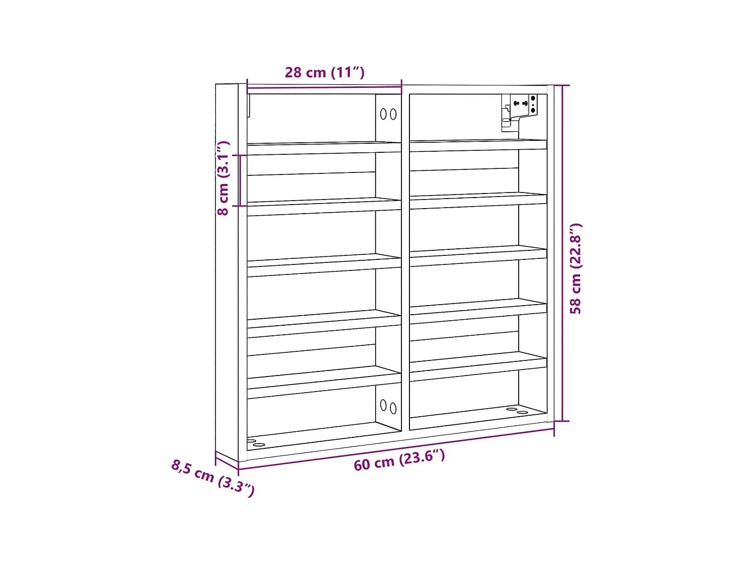 Armoire à vitrine sonoma gris 60x8,5x58 cm bois d'ingénierie