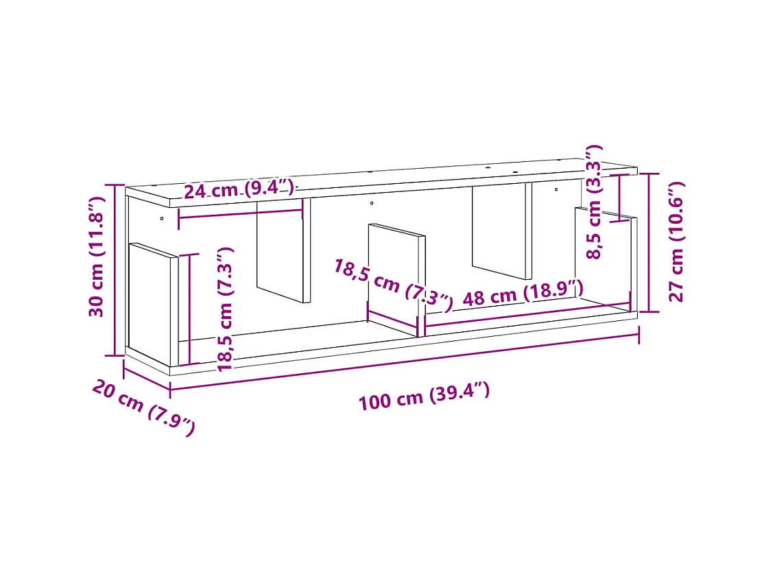 Wandschrank 100x20x30 cm Grau Sonoma Holzwerkstoff