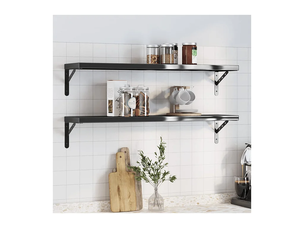Étagères murales 2 pcs 100x23,5x3 cm noir acier inoxydable