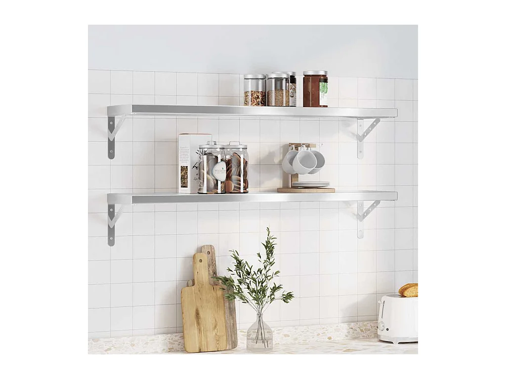 Wandregale 2 Stk. 100x23,5x3 cm Silbern Edelstahl