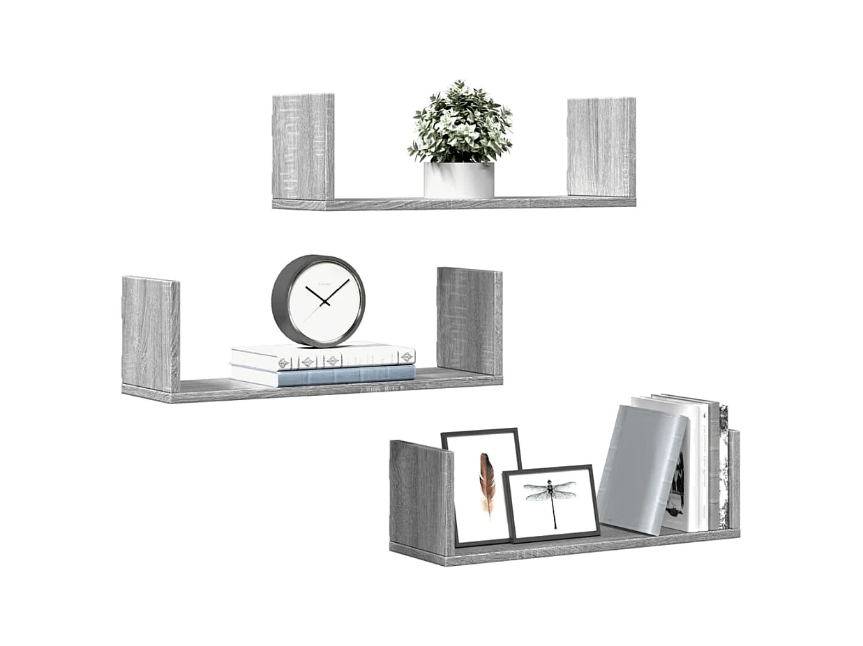 Wandregale 3 Stk. Grau Sonoma 58x18x18 cm Holzwerkstoff