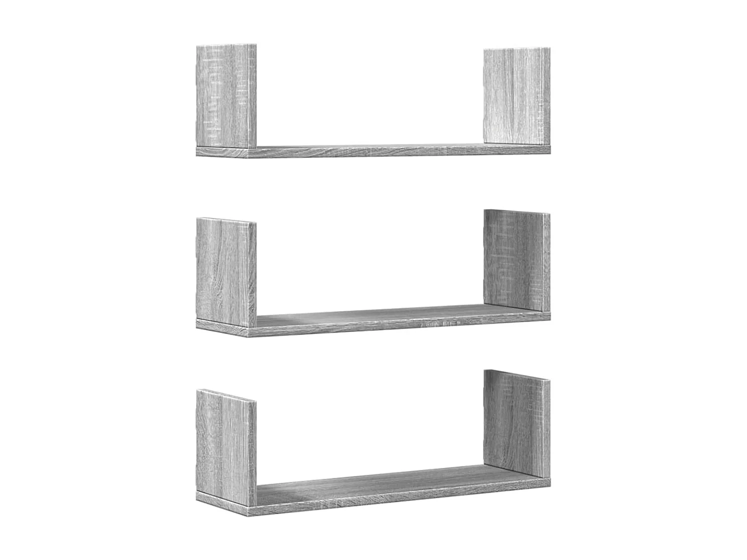 Prateleiras de parede 3 pcs derivados madeira cinzento sonoma