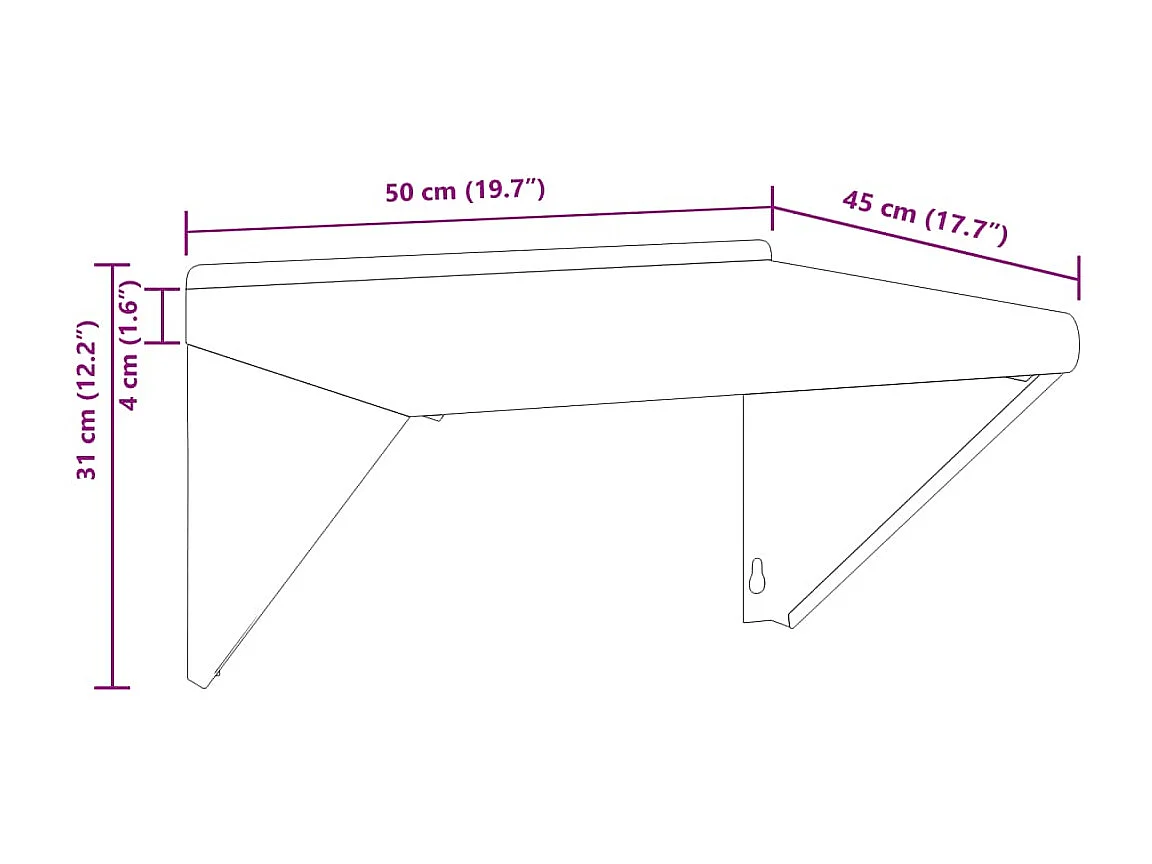 Étagère murale 50x45x31 cm argenté acier inoxydable