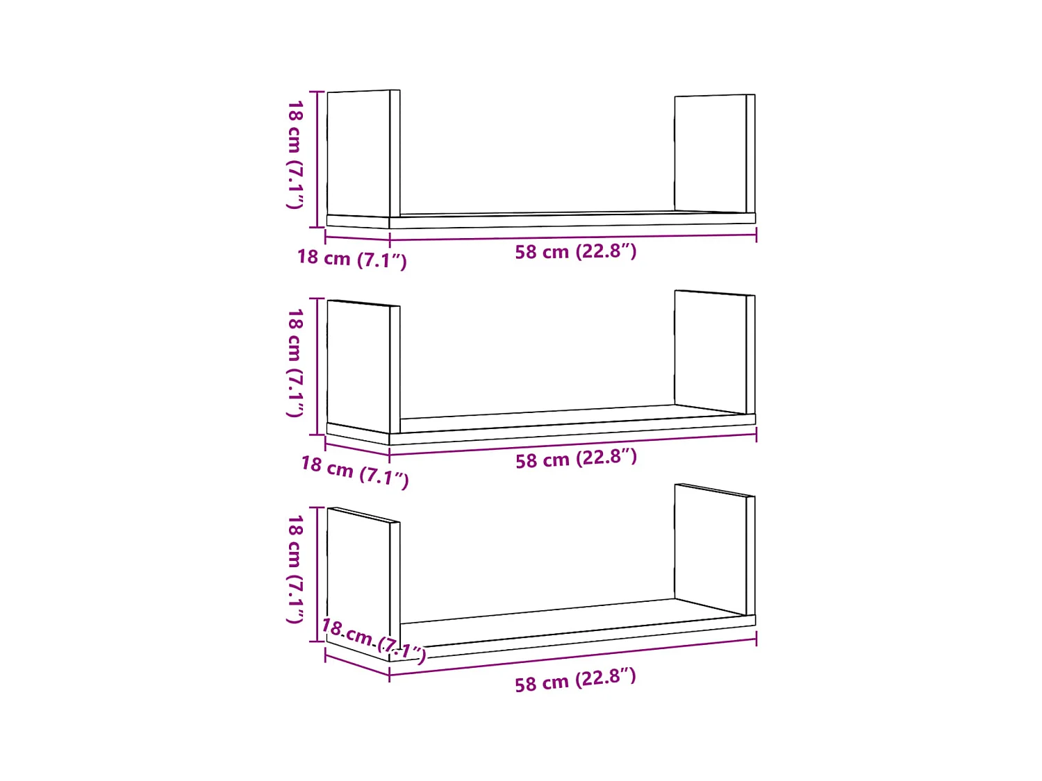 Wandregale 3 Stk. Eichen-Optik 58x18x18 cm Holzwerkstoff