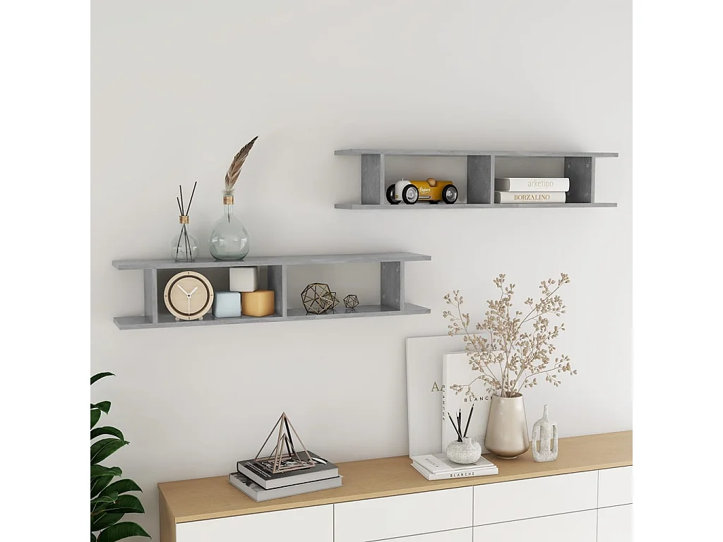 Étagères murales 2 pcs Gris béton 105x18x20cm bois d'ingénierie