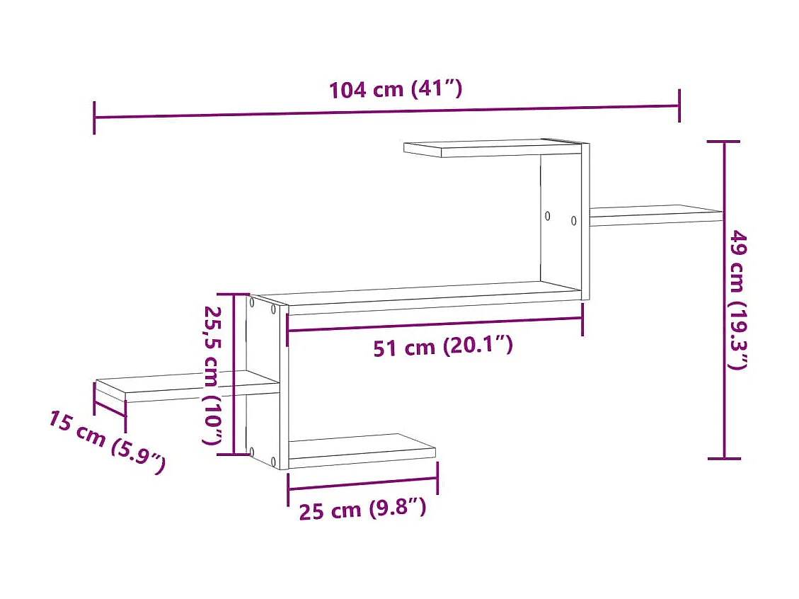Wandschap 104x15x49 cm bewerkt hout grijs sonoma eikenkleurig