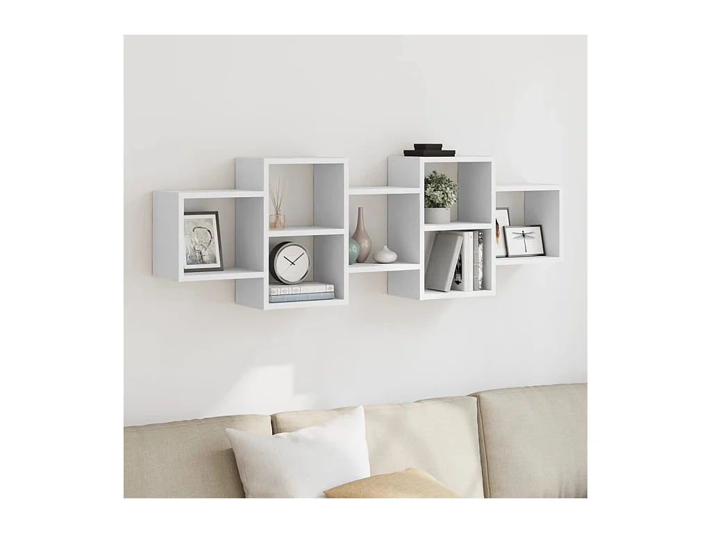 Wandschap 129x18x42 cm bewerkt hout wit