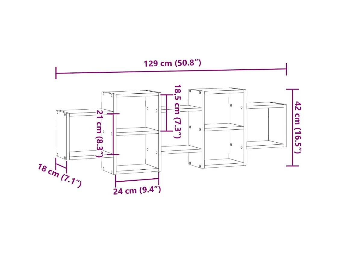 Wandschap 129x18x42 cm bewerkt hout wit