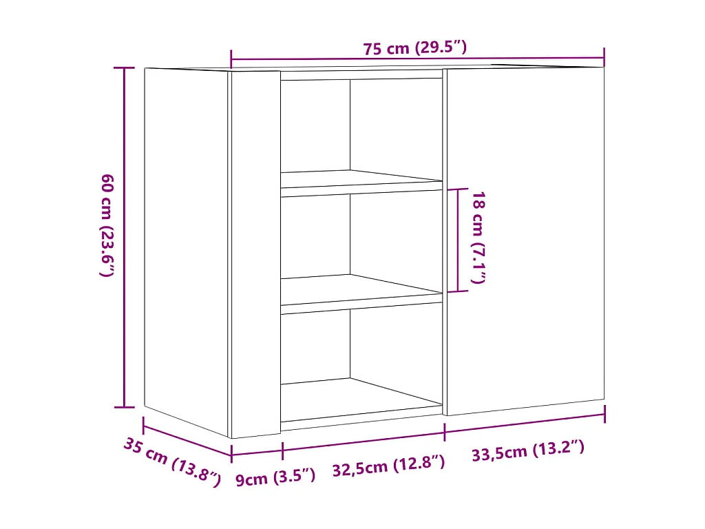 Wandkast 75x35x60 cm bewerkt hout bruin eikenkleurig