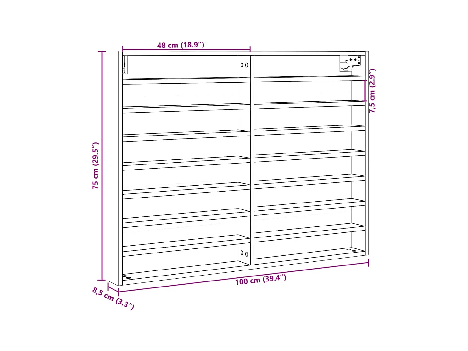 Vitrinekast 100x8,5x75 cm bewerkt hout gerookt eikenkleurig