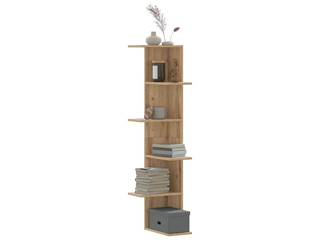 Hoekwandschap 36,5x36,5x140 cm bewerkt hout artisanaal eiken