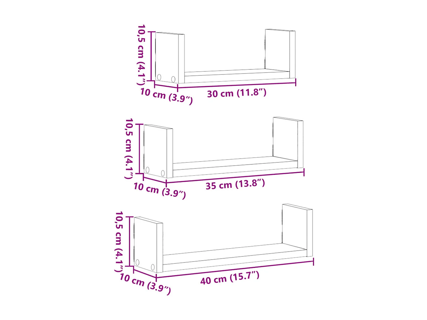 Étagères murales 3 pcs noir bois d'ingénierie