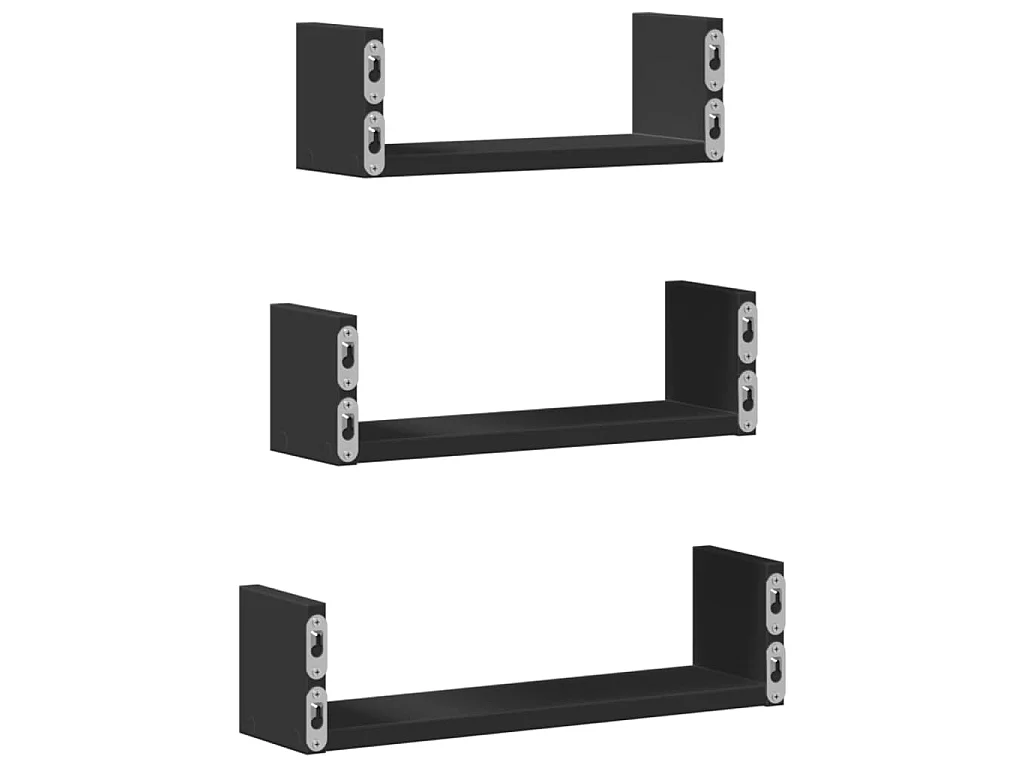 Étagères murales 3 pcs noir bois d'ingénierie