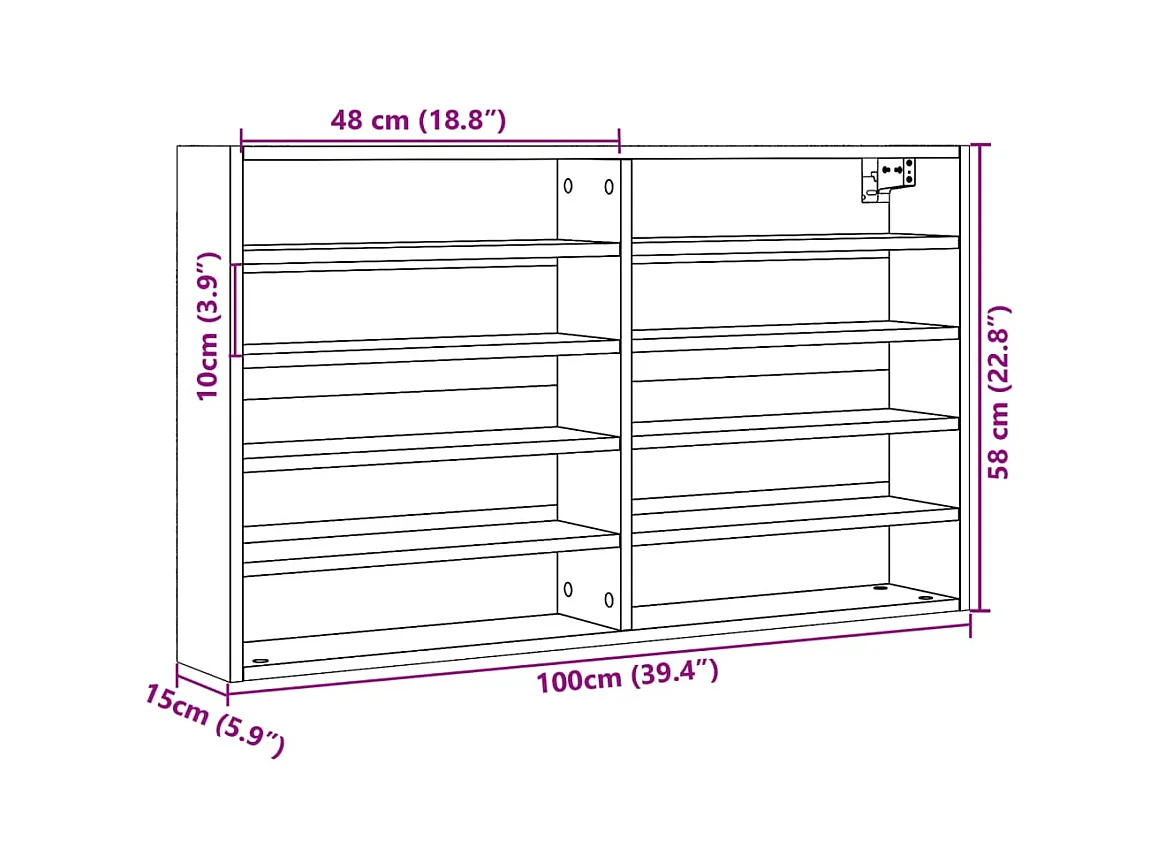 Vitrinekast 100x15x58 cm bewerkt hout gerookt eikenkleurig