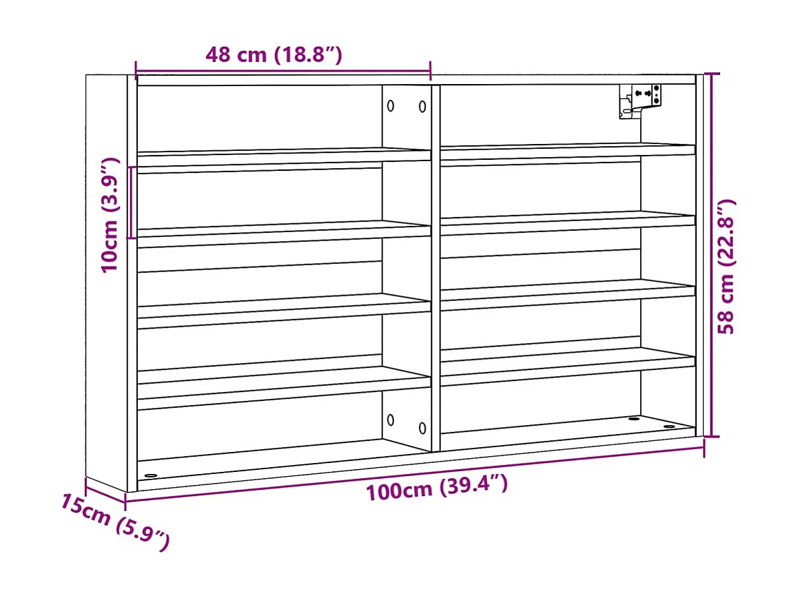 Armoire à vitrine chêne fumé 100x15x58 cm bois d'ingénierie