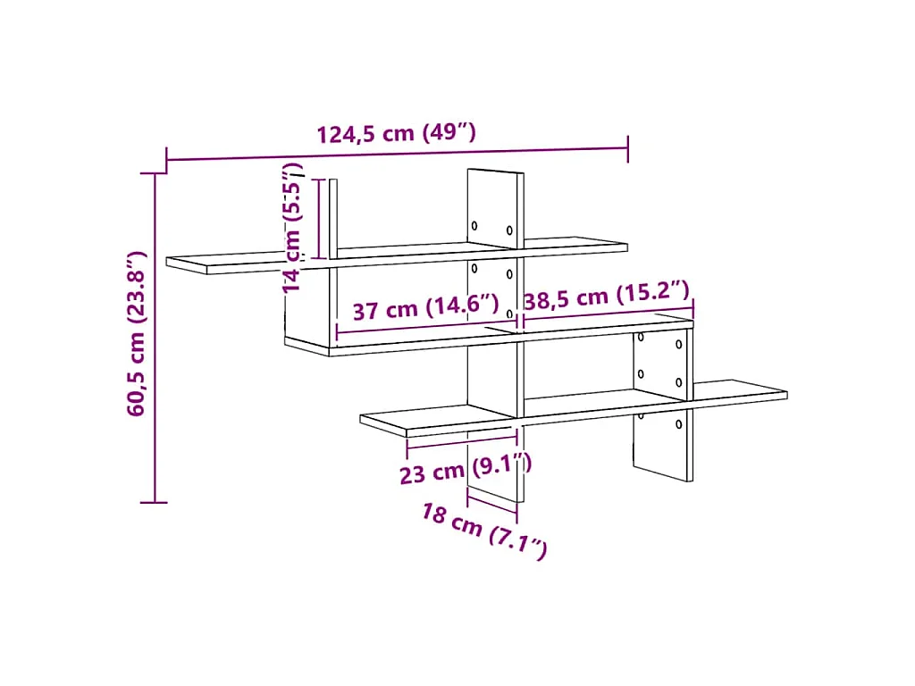 Wandregal Artisan-Eiche 124,5x18x60,5 cm Holzwerkstoff