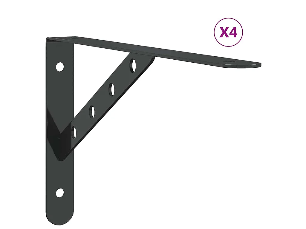 Supports d'étagères 4 pcs 30x2,5x15,5 cm noir acier inoxydable