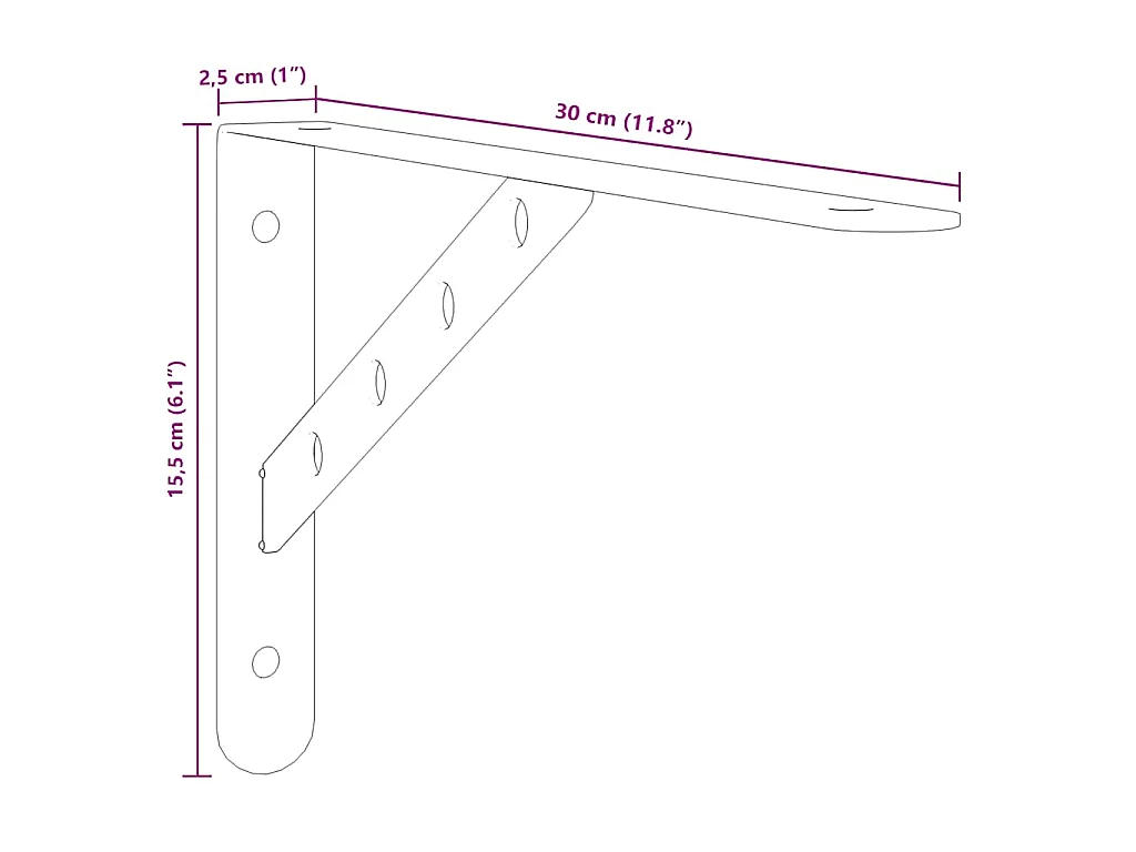 Supports d'étagères 4 pcs 30x2,5x15,5 cm noir acier inoxydable