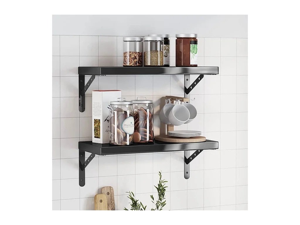 Étagères murales 2 pcs 50x23,5x3 cm noir acier inoxydable