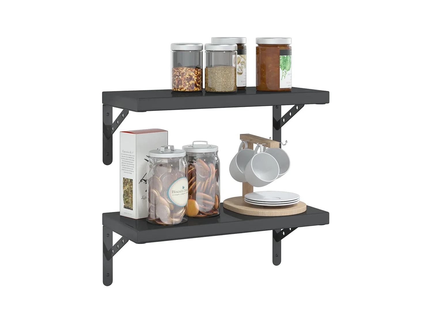 Étagères murales 2 pcs 50x23,5x3 cm noir acier inoxydable