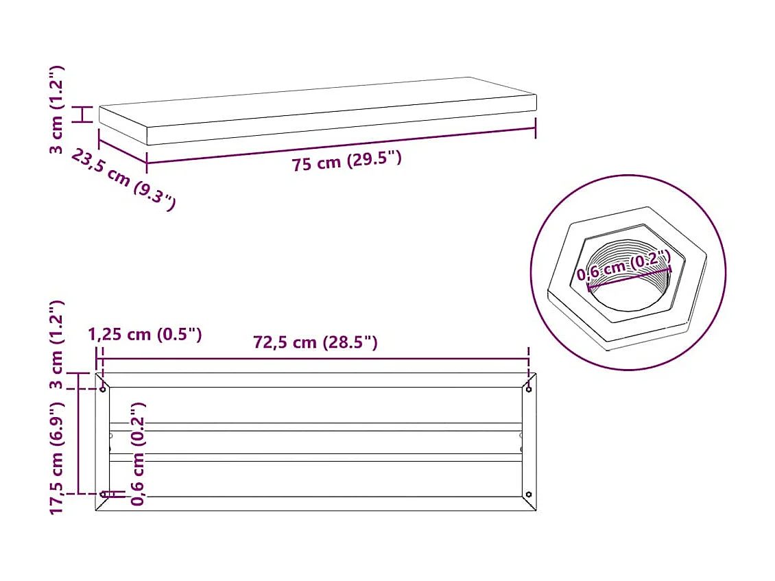 Wandregale 2 Stk. 75x23,5x3 cm Silbern Edelstahl