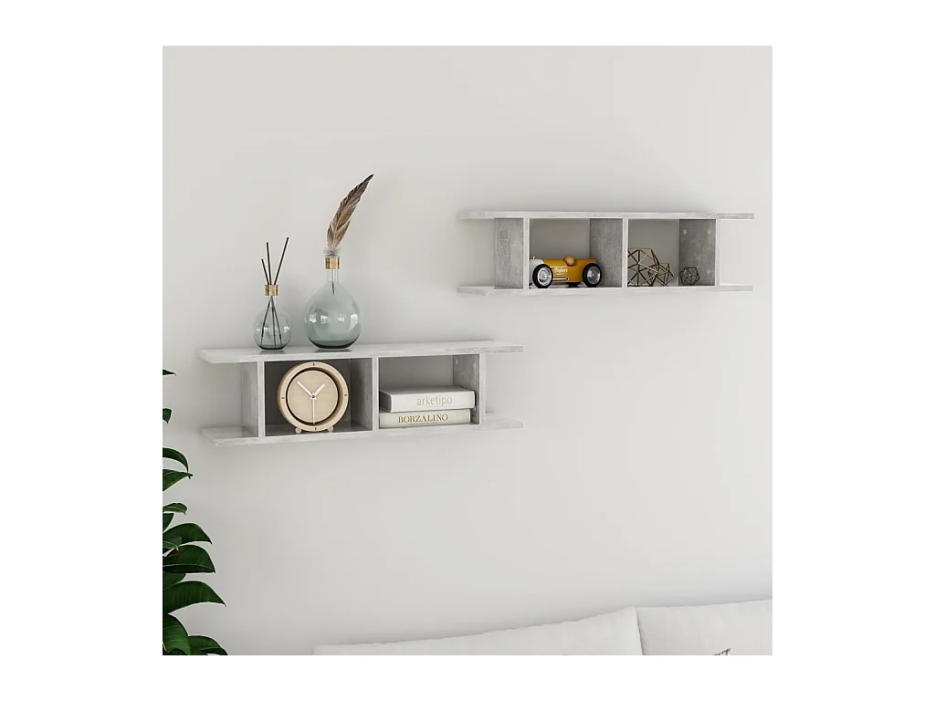 Étagères murales 2 pcs Gris béton 75x18x20 cm bois d'ingénierie