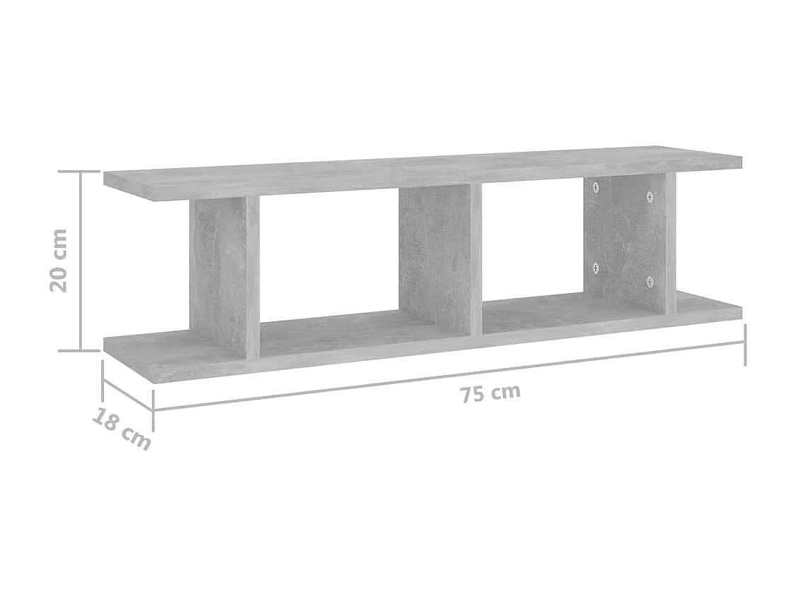 Wandschappen 2 st 75x18x20 cm bewerkt hout betongrijs