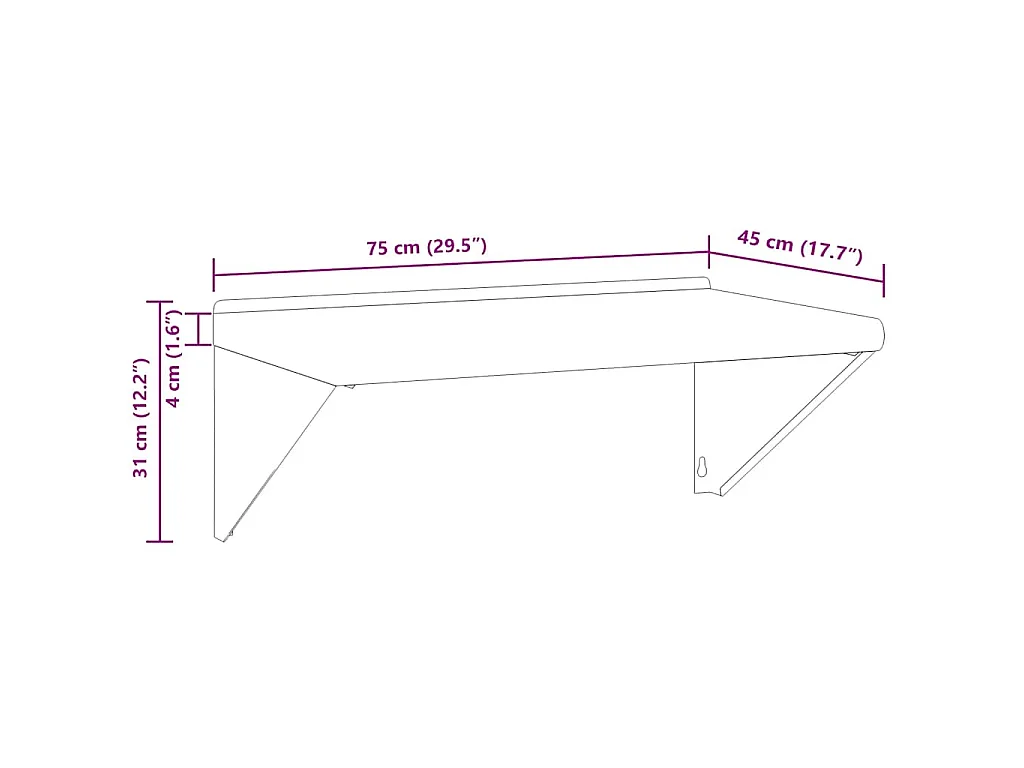 Étagère murale 75x45x31 cm argenté acier inoxydable