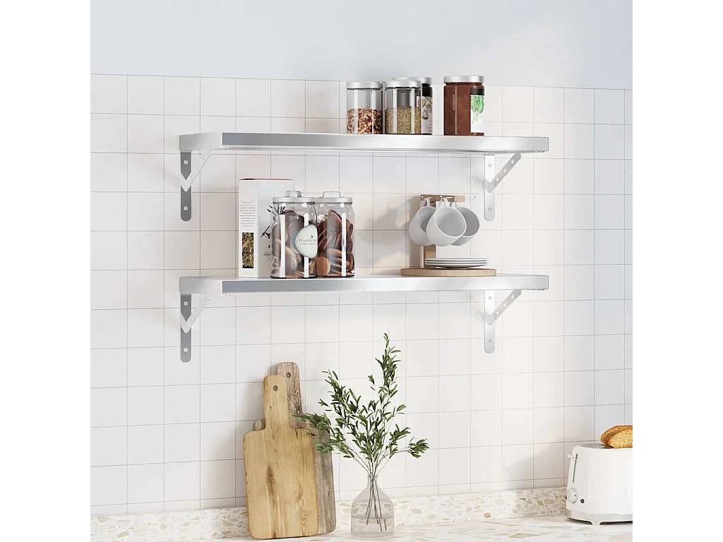 Wandschappen 2 st 75x23,5 cm roestvrijstaal zilverkleurig