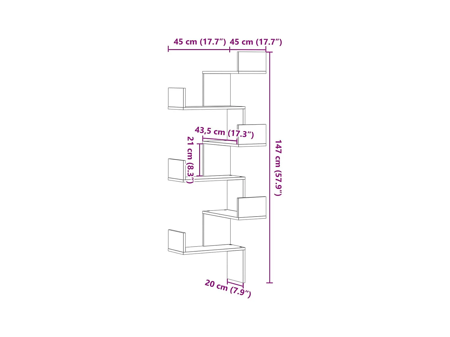 Wand-Eckregal Grau Sonoma 45x45x147 cm Holzwerkstoff