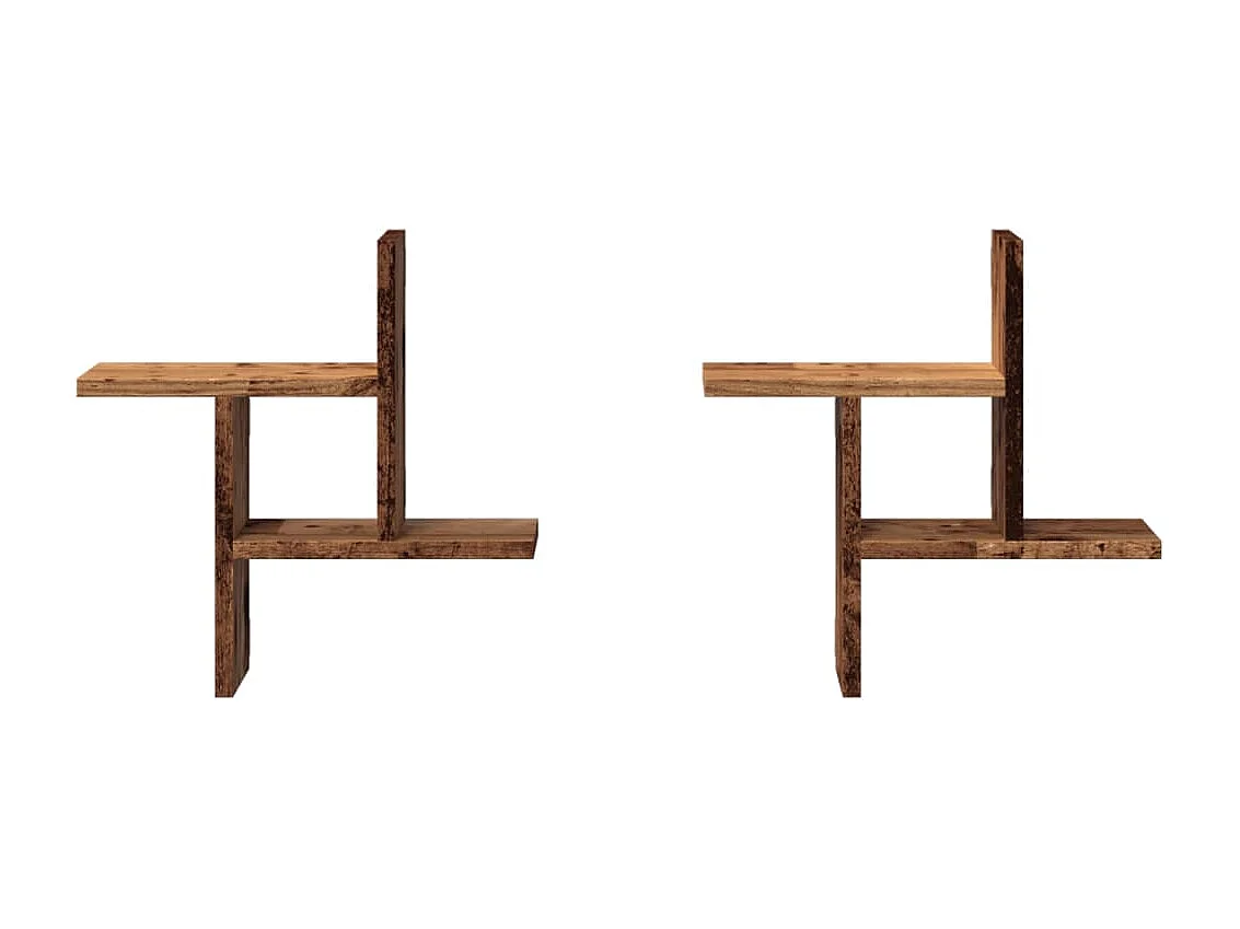 Wandschappen 2 st 38x12x38 cm bewerkt hout oud houtkleurig