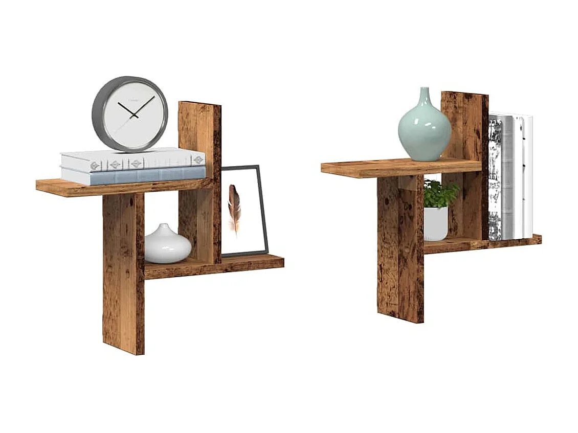Wandschappen 2 st 38x12x38 cm bewerkt hout oud houtkleurig