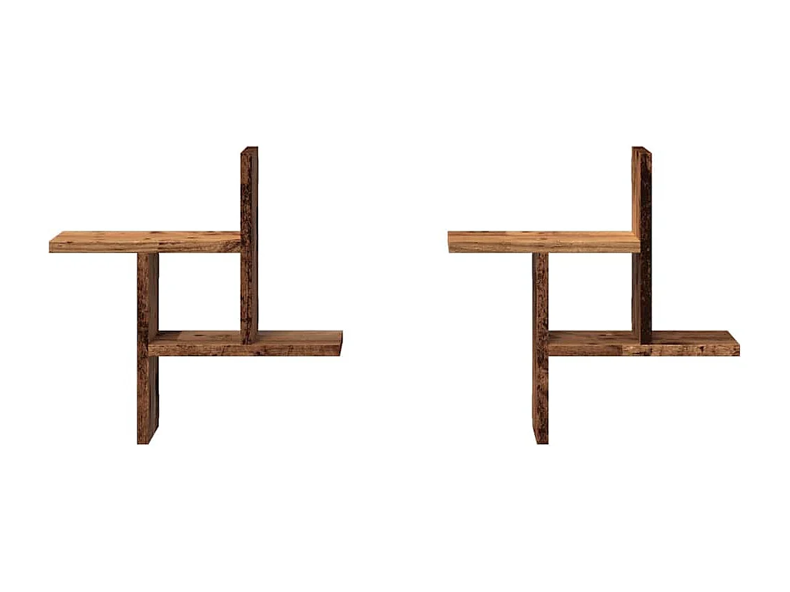 Wandschappen 2 st 38x12x38 cm bewerkt hout oud houtkleurig