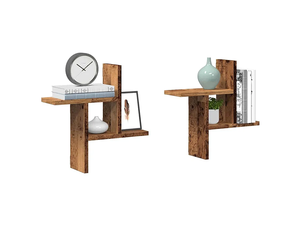 Étagères murales 2 pcs vieux bois 38x12x38 cm bois d'ingénierie