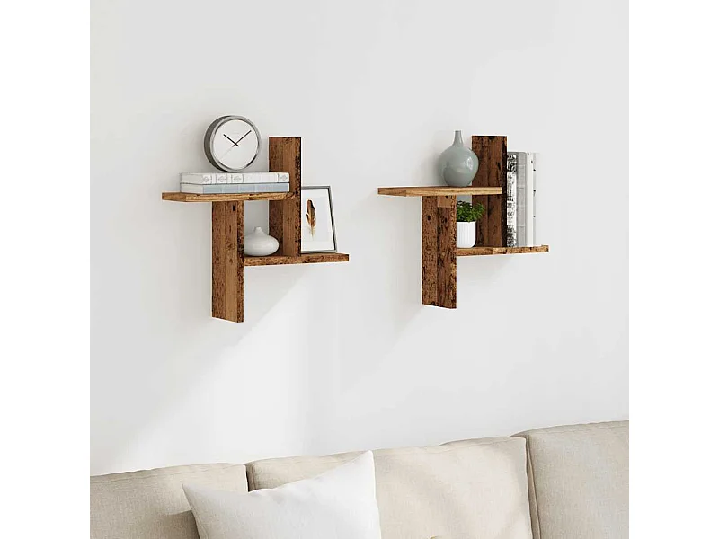 Étagères murales 2 pcs vieux bois 38x12x38 cm bois d'ingénierie