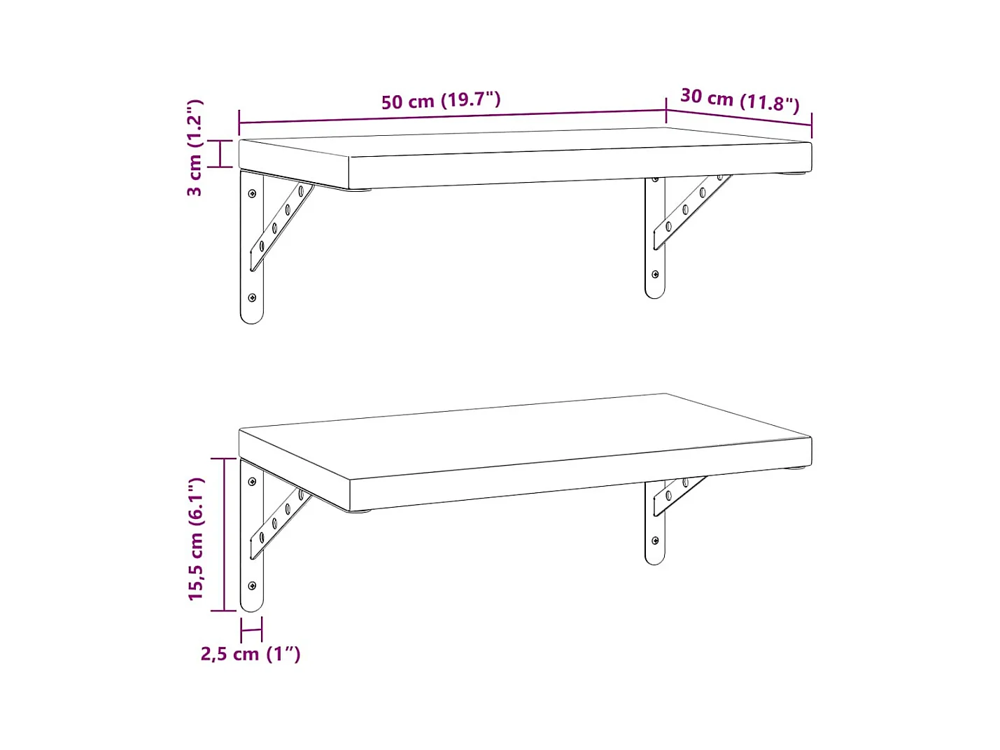 Wandregale 2 Stk. 50x30 cm Silbern Edelstahl