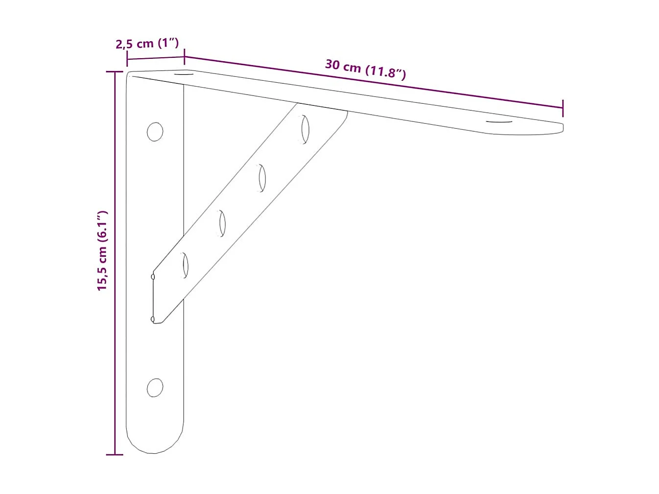 Supports d'étagères 4pcs 30x2,5x15,5cm argenté acier inoxydable
