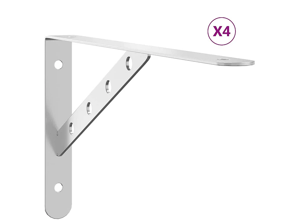 Supports d'étagères 4pcs 30x2,5x15,5cm argenté acier inoxydable